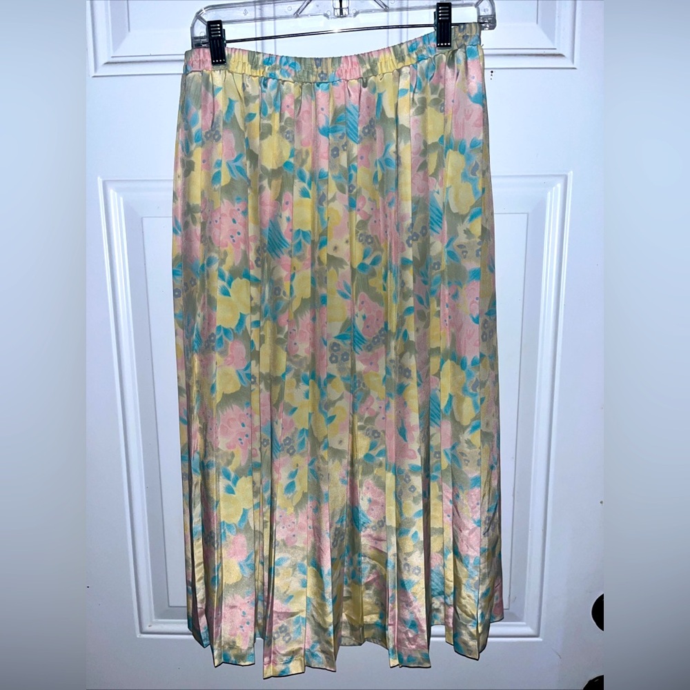 Vintage 90s Floral Skirt Pleated Pull On Size 12 Peasant prairie Whimsical Fairy